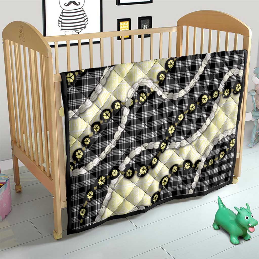 Black Palaka Hawaii Quilt Kukui Nut Pikake Lei Hawaiian Tapa Pattern - Polynesian Pride