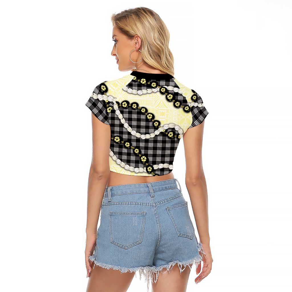Black Palaka Hawaii Raglan Cropped T Shirt Kukui Nut Pikake Lei Hawaiian Tapa Pattern LT14 - Polynesian Pride