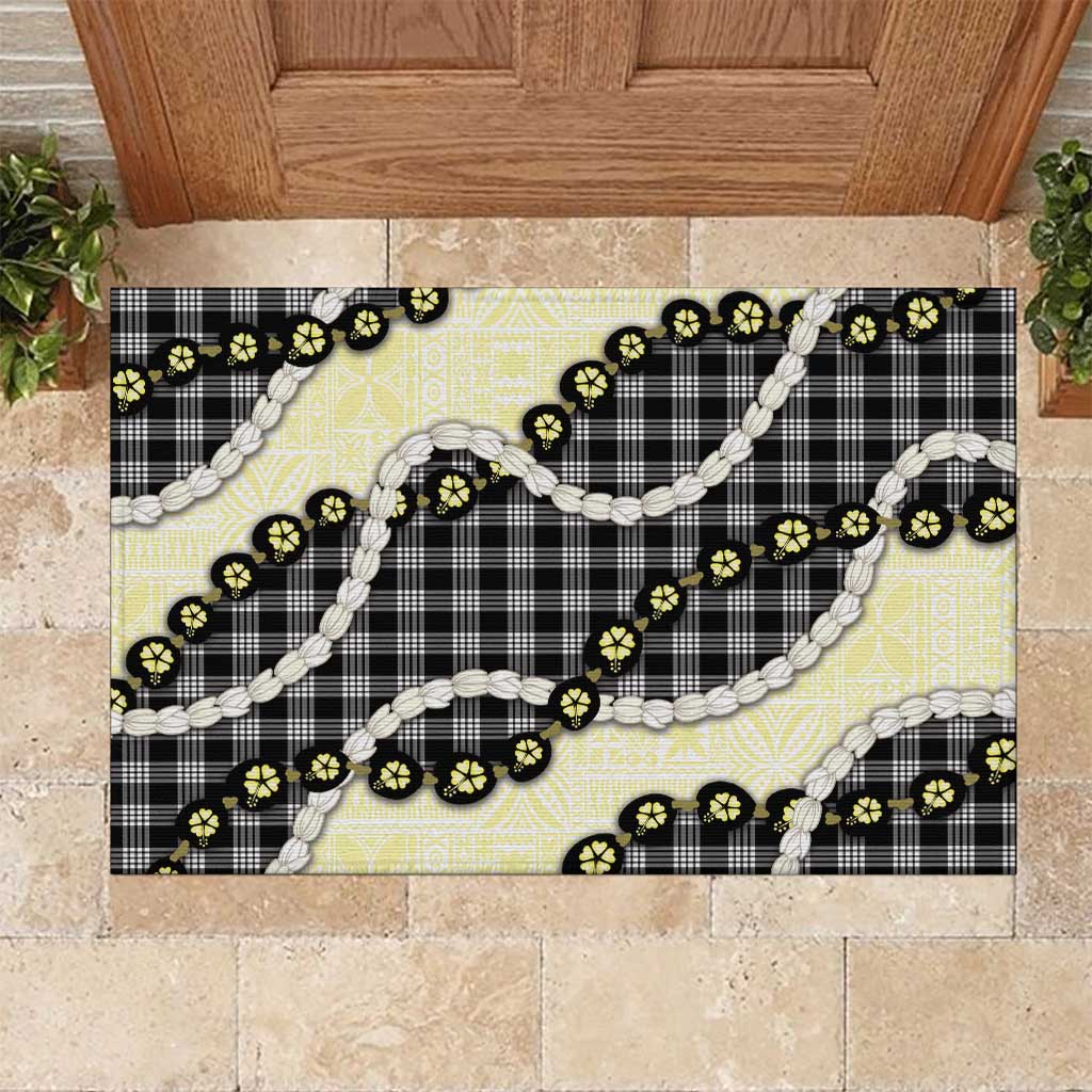 Black Palaka Hawaii Rubber Doormat Kukui Nut Pikake Lei Hawaiian Tapa Pattern LT14 Black - Polynesian Pride