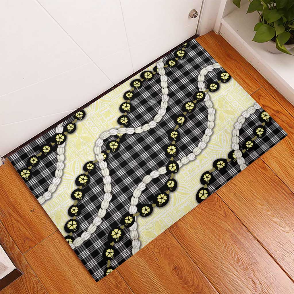 Black Palaka Hawaii Rubber Doormat Kukui Nut Pikake Lei Hawaiian Tapa Pattern LT14 - Polynesian Pride