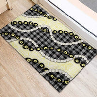 Black Palaka Hawaii Rubber Doormat Kukui Nut Pikake Lei Hawaiian Tapa Pattern LT14 - Polynesian Pride