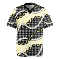 Black Palaka Hawaii Rugby Jersey Kukui Nut Pikake Lei Hawaiian Tapa Pattern - Polynesian Pride
