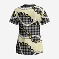 Black Palaka Hawaii Scrub Top Kukui Nut Pikake Lei Hawaiian Tapa Pattern LT14 - Polynesian Pride