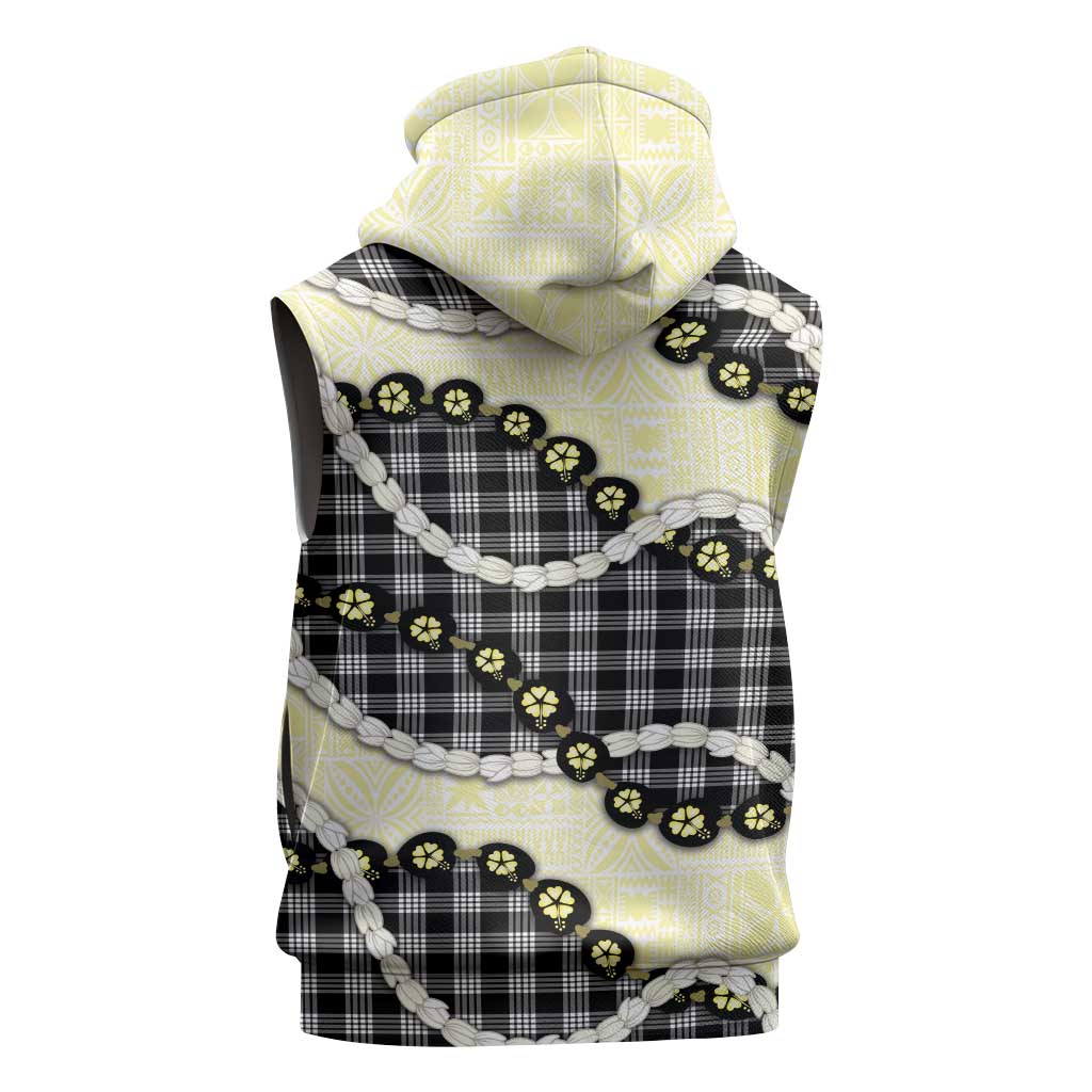 Black Palaka Hawaii Sleeveless Hoodie Kukui Nut Pikake Lei Hawaiian Tapa Pattern LT14 - Polynesian Pride