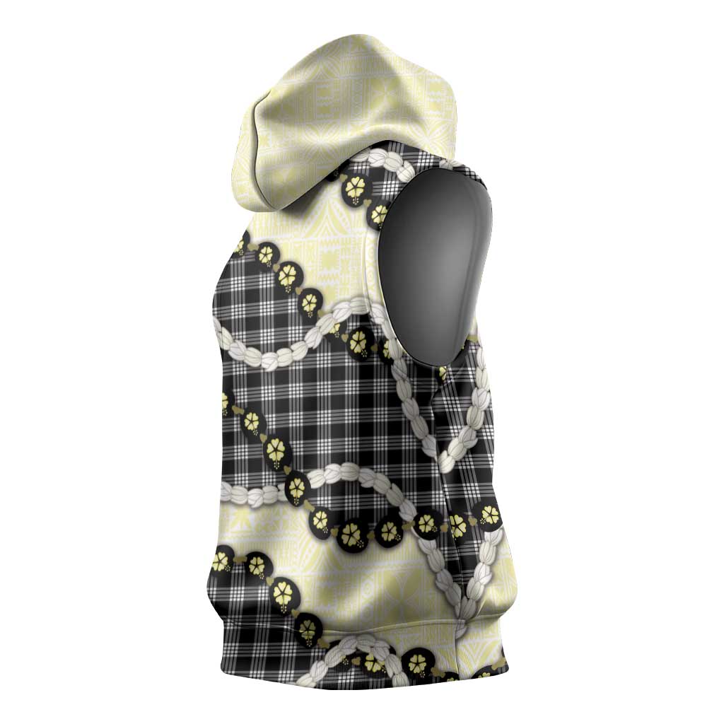 Black Palaka Hawaii Sleeveless Hoodie Kukui Nut Pikake Lei Hawaiian Tapa Pattern LT14 - Polynesian Pride