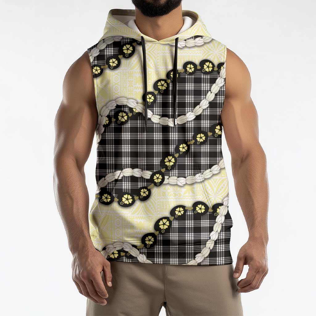 Black Palaka Hawaii Sleeveless Hoodie Kukui Nut Pikake Lei Hawaiian Tapa Pattern LT14 - Polynesian Pride