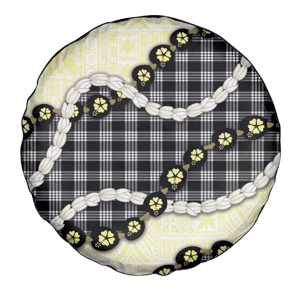 Black Palaka Hawaii Spare Tire Cover Kukui Nut Pikake Lei Hawaiian Tapa Pattern - Polynesian Pride