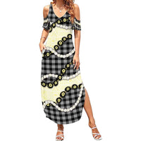 Black Palaka Hawaii Summer Maxi Dress Kukui Nut Pikake Lei Hawaiian Tapa Pattern - Polynesian Pride