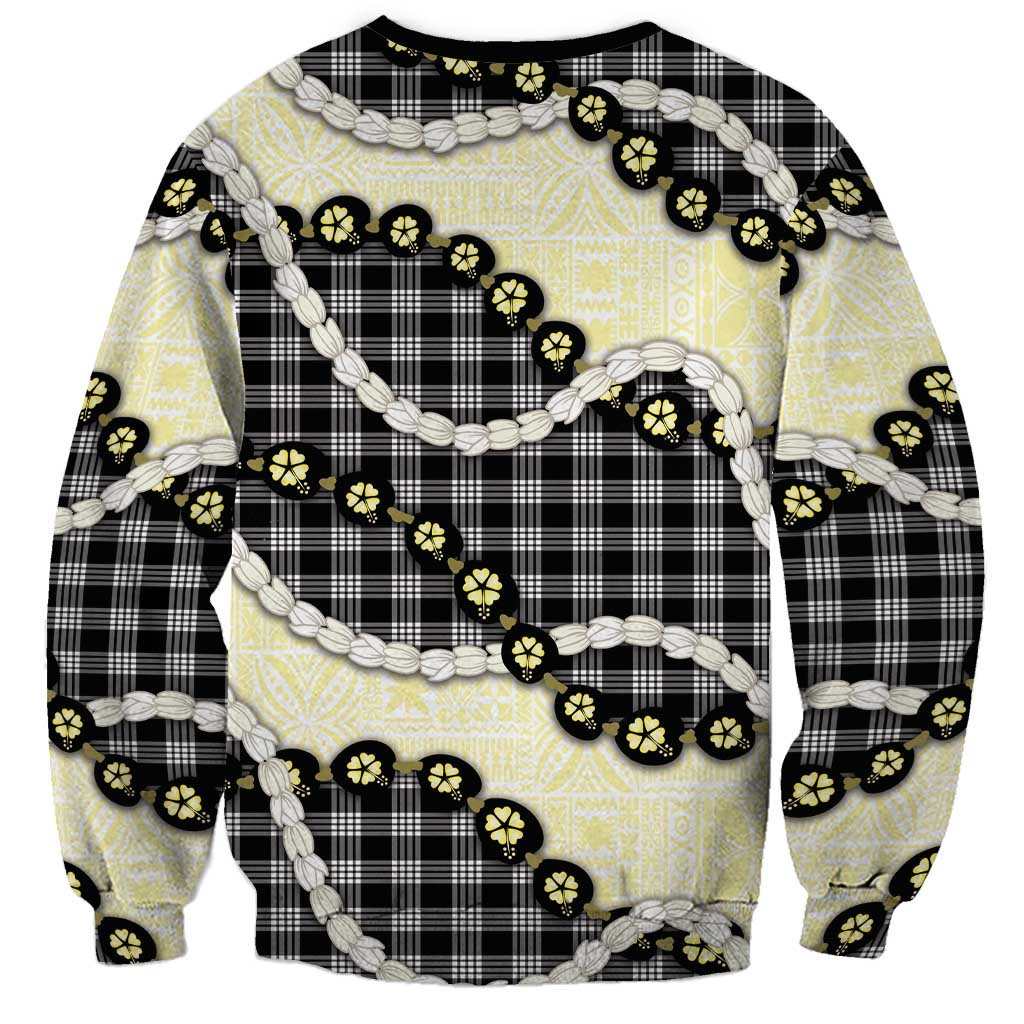 Black Palaka Hawaii Sweatshirt Kukui Nut Pikake Lei Hawaiian Tapa Pattern LT14 - Polynesian Pride