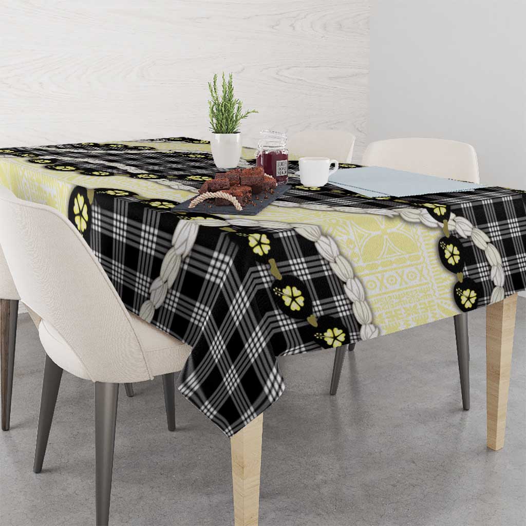 Black Palaka Hawaii Tablecloth Kukui Nut Pikake Lei Hawaiian Tapa Pattern LT14 - Polynesian Pride