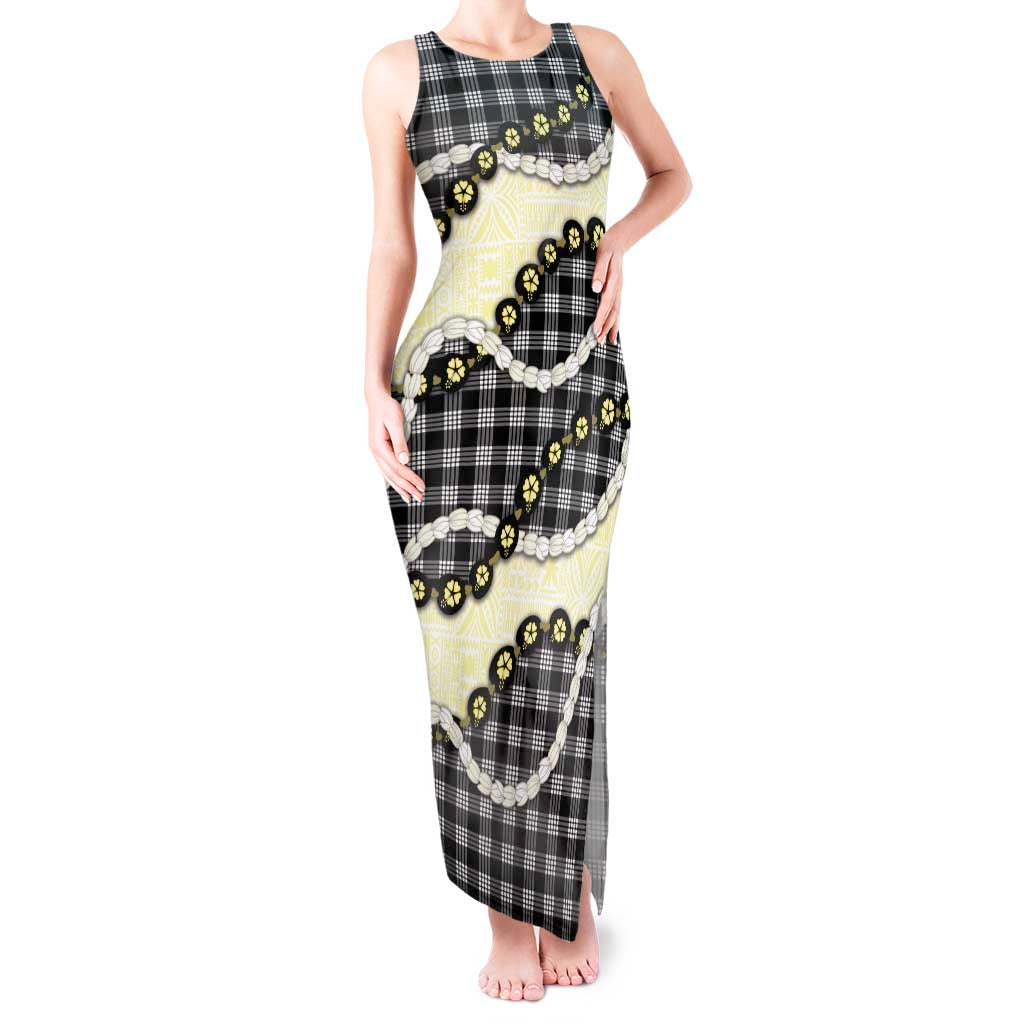 Black Palaka Hawaii Tank Maxi Dress Kukui Nut Pikake Lei Hawaiian Tapa Pattern - Polynesian Pride