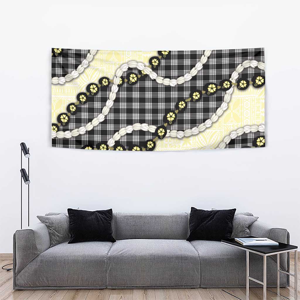 Black Palaka Hawaii Tapestry Kukui Nut Pikake Lei Hawaiian Tapa Pattern - Polynesian Pride