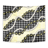 Black Palaka Hawaii Tapestry Kukui Nut Pikake Lei Hawaiian Tapa Pattern - Polynesian Pride