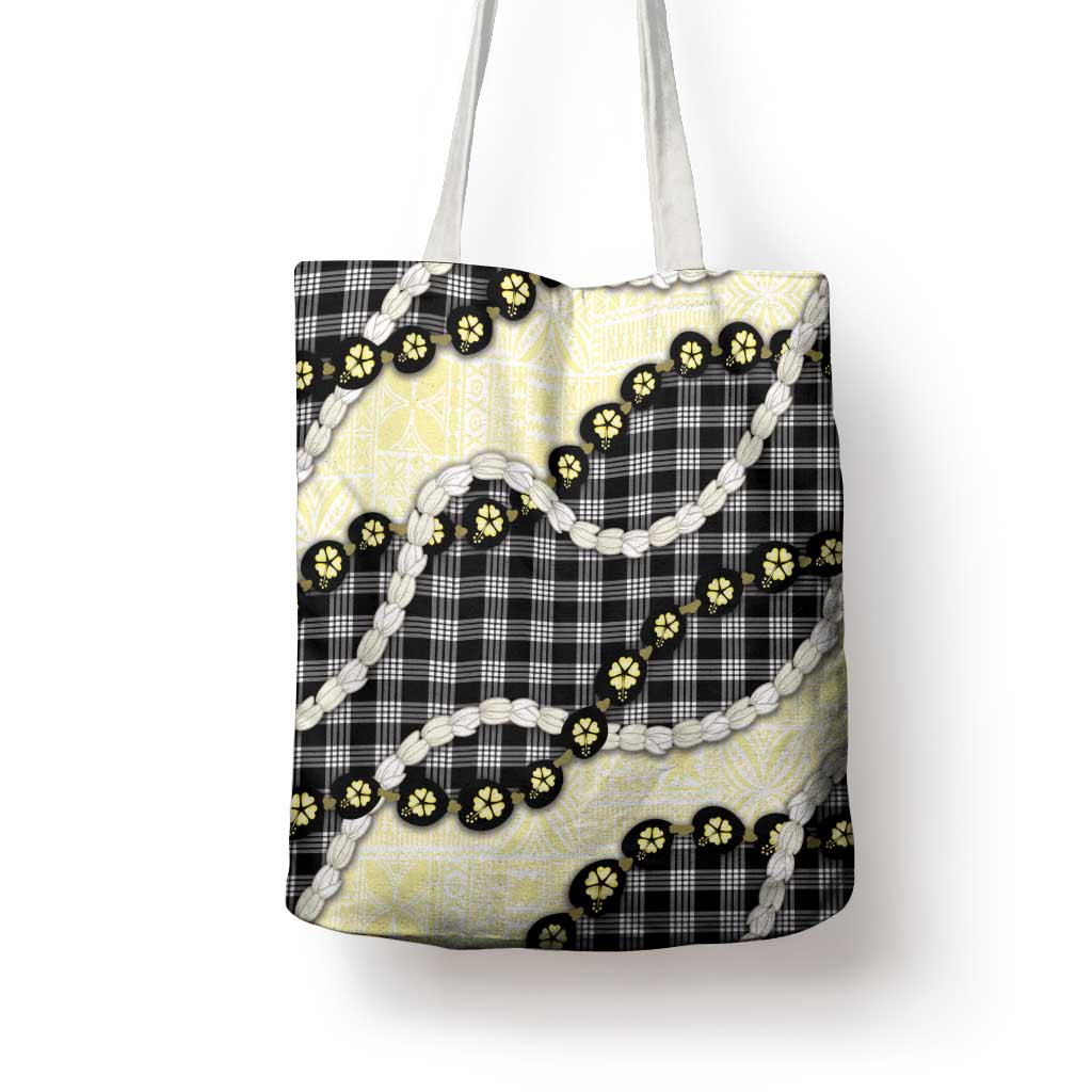 Black Palaka Hawaii Tote Bag Kukui Nut Pikake Lei Hawaiian Tapa Pattern - Polynesian Pride