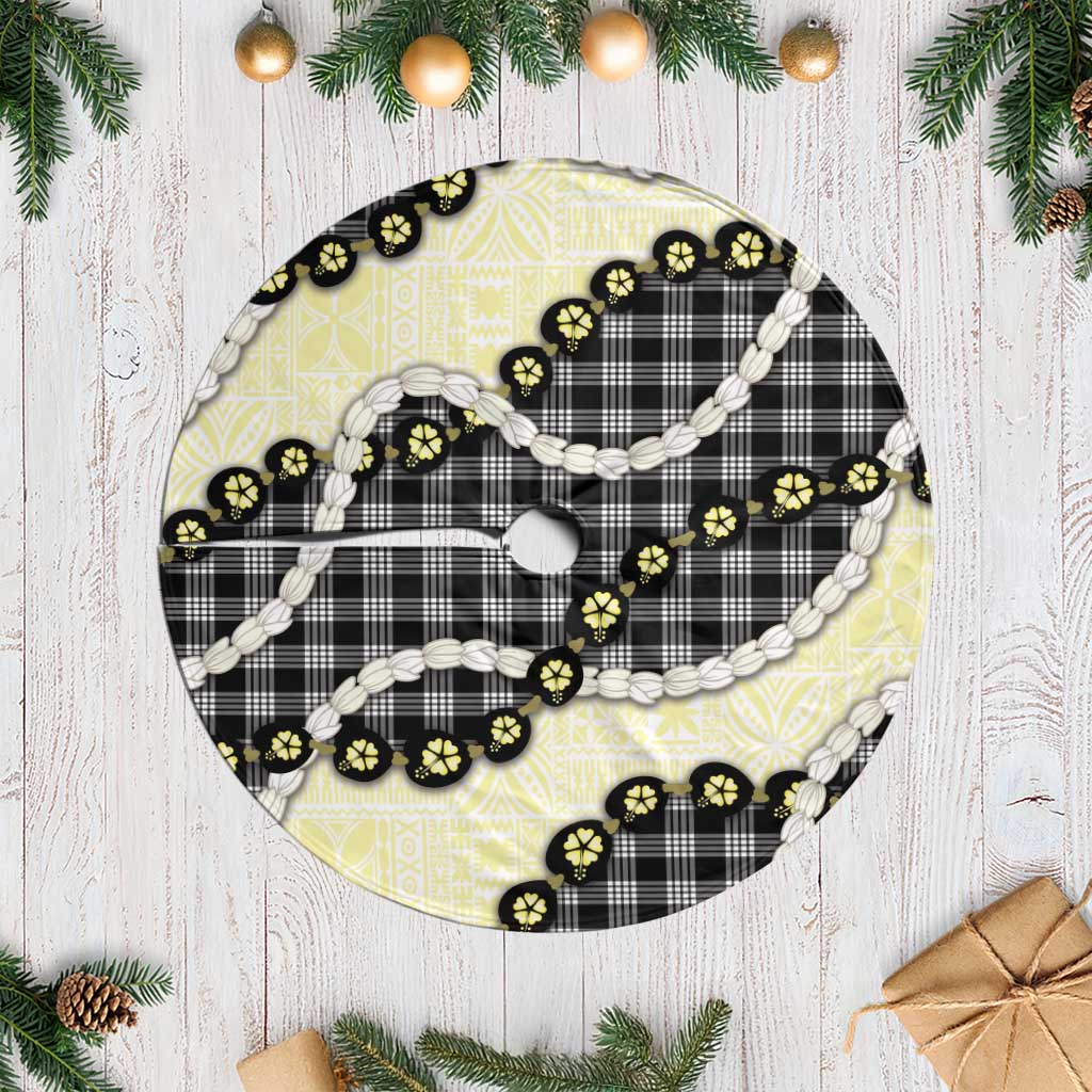 Black Palaka Hawaii Tree Skirt Kukui Nut Pikake Lei Hawaiian Tapa Pattern LT14 Casual Black - Polynesian Pride