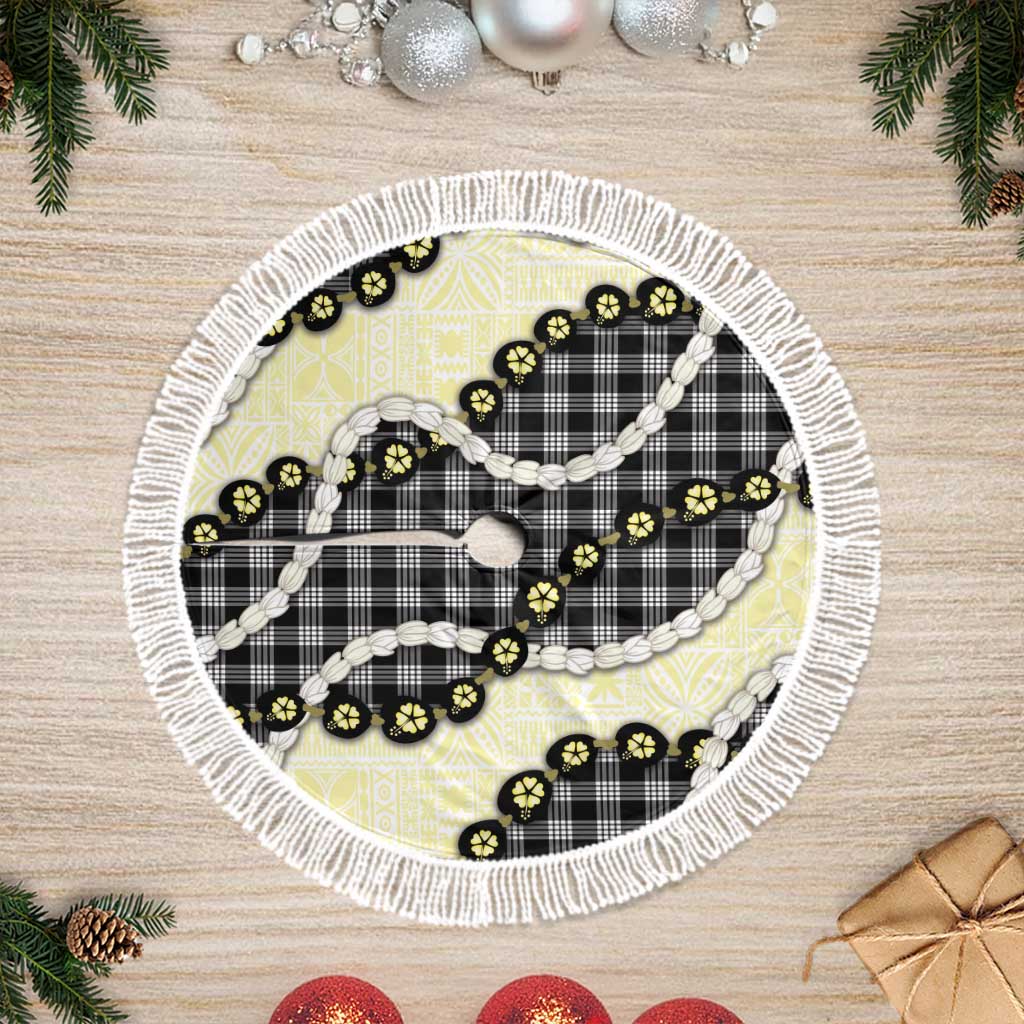 Black Palaka Hawaii Tree Skirt Kukui Nut Pikake Lei Hawaiian Tapa Pattern LT14 Fringed Black - Polynesian Pride