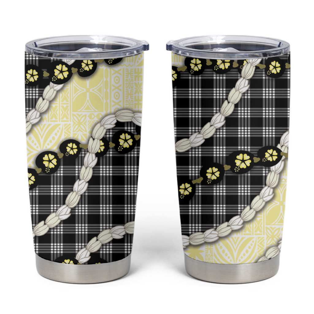 Black Palaka Hawaii Tumbler Cup Kukui Nut Pikake Lei Hawaiian Tapa Pattern - Polynesian Pride