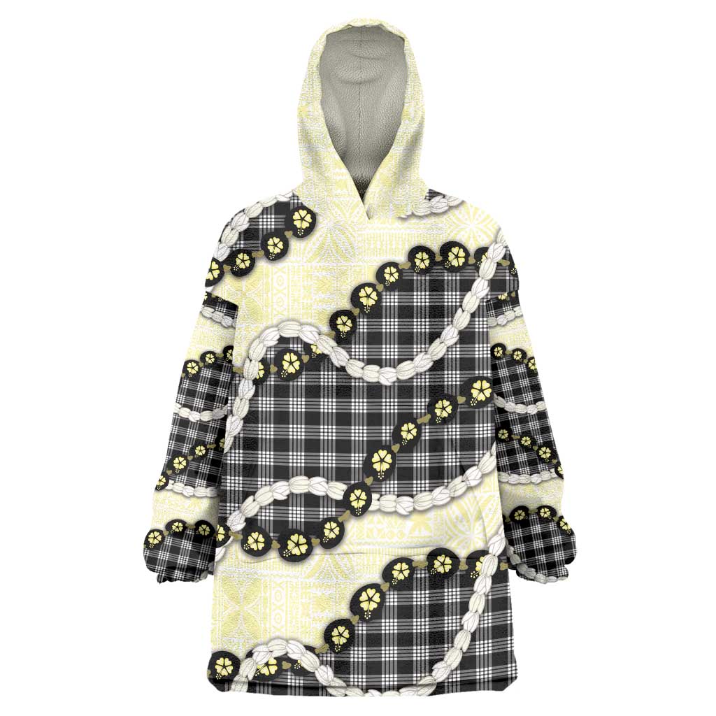 Black Palaka Hawaii Wearable Blanket Hoodie Kukui Nut Pikake Lei Hawaiian Tapa Pattern LT14 One Size Black - Polynesian Pride