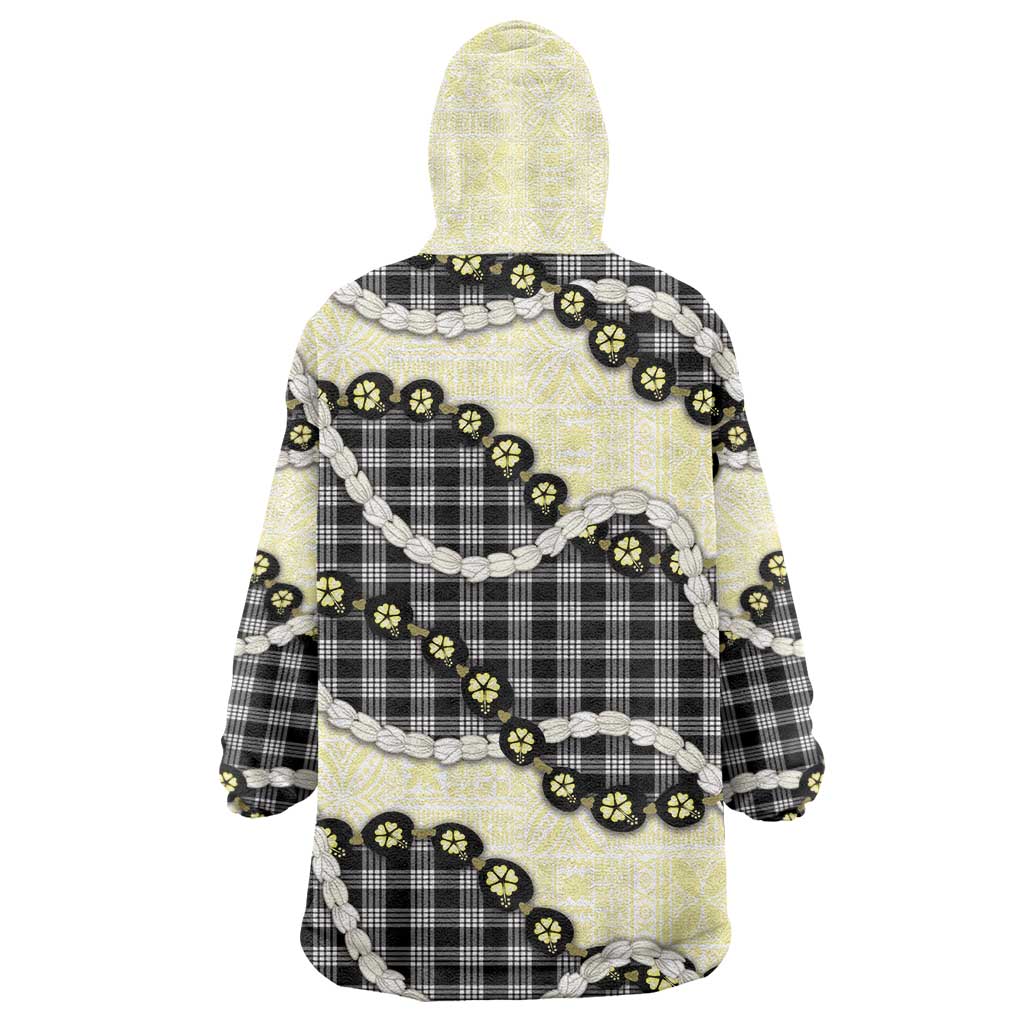 Black Palaka Hawaii Wearable Blanket Hoodie Kukui Nut Pikake Lei Hawaiian Tapa Pattern LT14 - Polynesian Pride