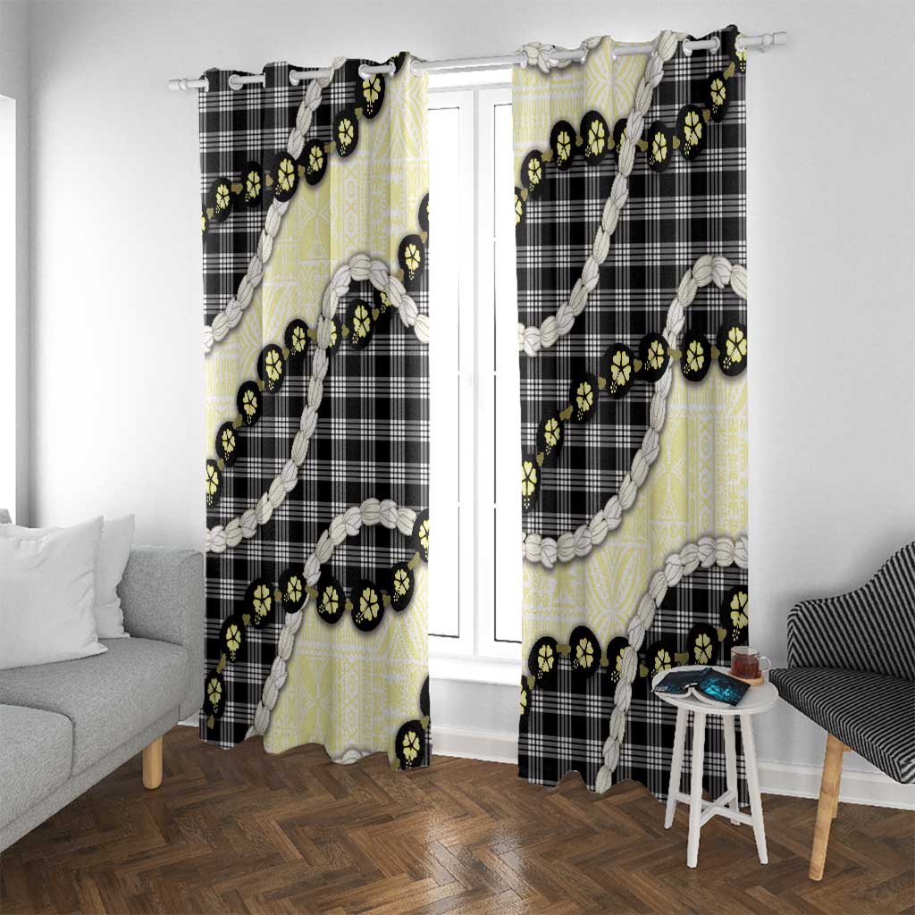 Black Palaka Hawaii Window Curtain Kukui Nut Pikake Lei Hawaiian Tapa Pattern - Polynesian Pride
