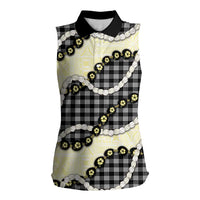 Black Palaka Hawaii Women Sleeveless Polo Shirt Kukui Nut Pikake Lei Hawaiian Tapa Pattern LT14 Female Black - Polynesian Pride