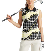 Black Palaka Hawaii Women Sleeveless Polo Shirt Kukui Nut Pikake Lei Hawaiian Tapa Pattern LT14 - Polynesian Pride