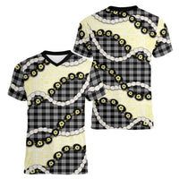 Black Palaka Hawaii Women V-Neck T-Shirt Kukui Nut Pikake Lei Hawaiian Tapa Pattern LT14 - Polynesian Pride