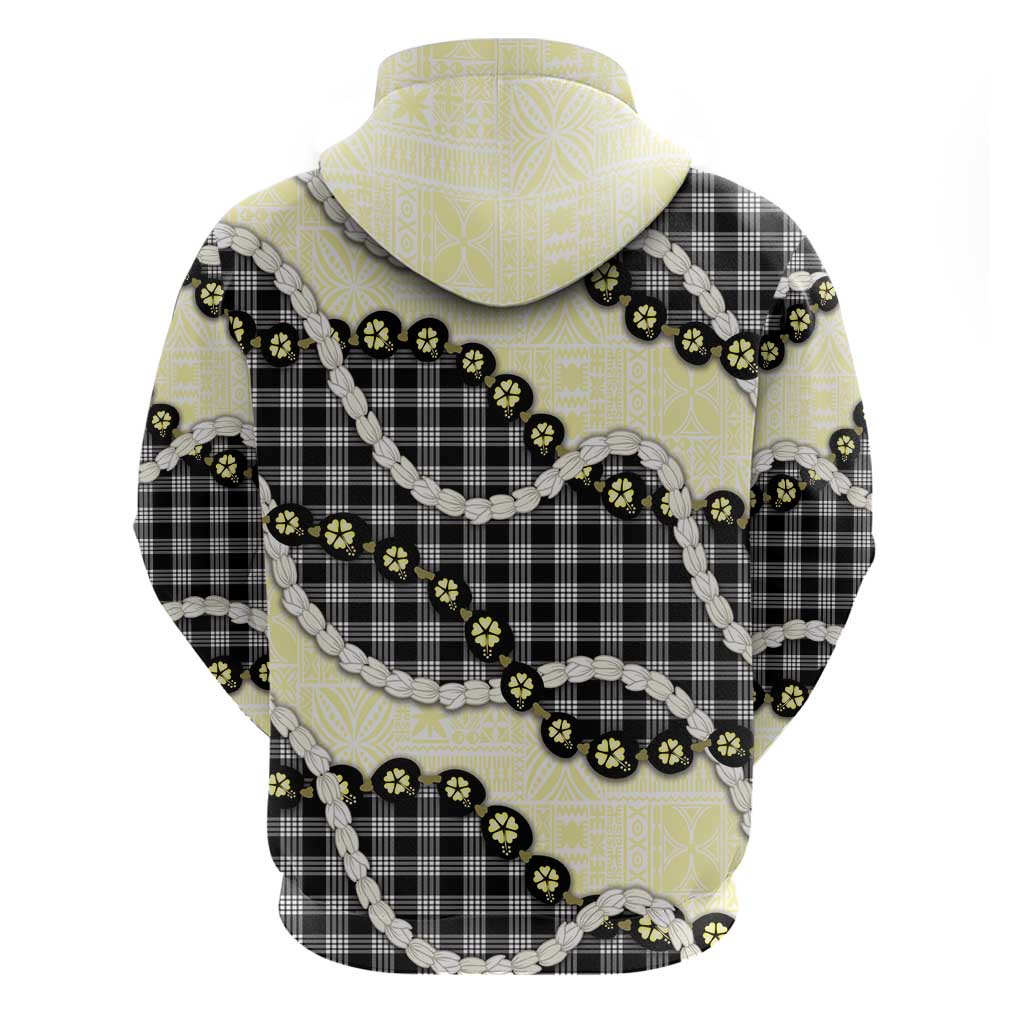 Black Palaka Hawaii Zip Hoodie Kukui Nut Pikake Lei Hawaiian Tapa Pattern - Polynesian Pride