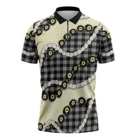 Black Palaka Hawaii Zipper Polo Shirt Kukui Nut Pikake Lei Hawaiian Tapa Pattern LT14 Black - Polynesian Pride