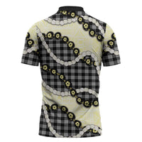 Black Palaka Hawaii Zipper Polo Shirt Kukui Nut Pikake Lei Hawaiian Tapa Pattern LT14 - Polynesian Pride