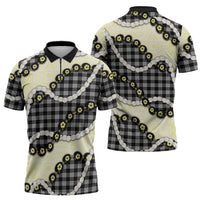 Black Palaka Hawaii Zipper Polo Shirt Kukui Nut Pikake Lei Hawaiian Tapa Pattern LT14 - Polynesian Pride