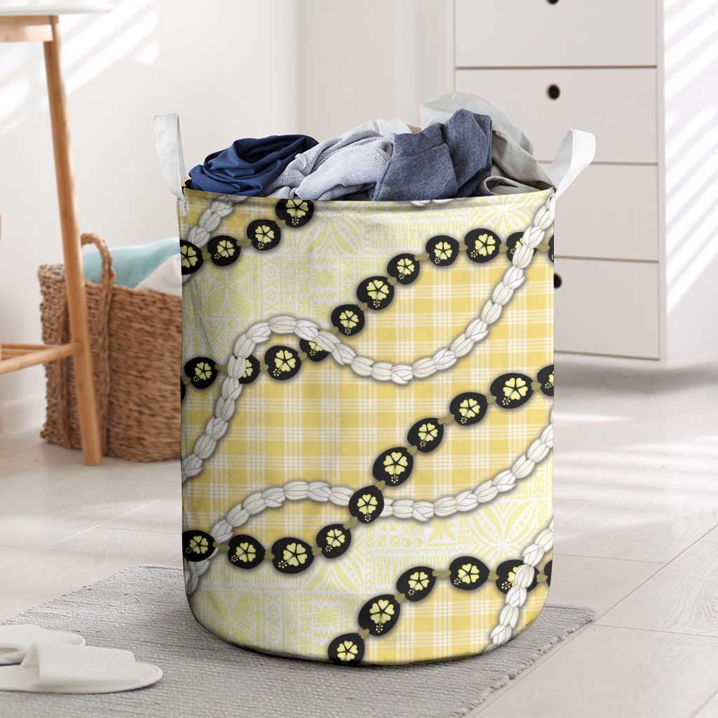 Yellow Palaka Hawaii Laundry Basket Kukui Nut Pikake Lei Hawaiian Tapa Pattern LT14 Yellow - Polynesian Pride