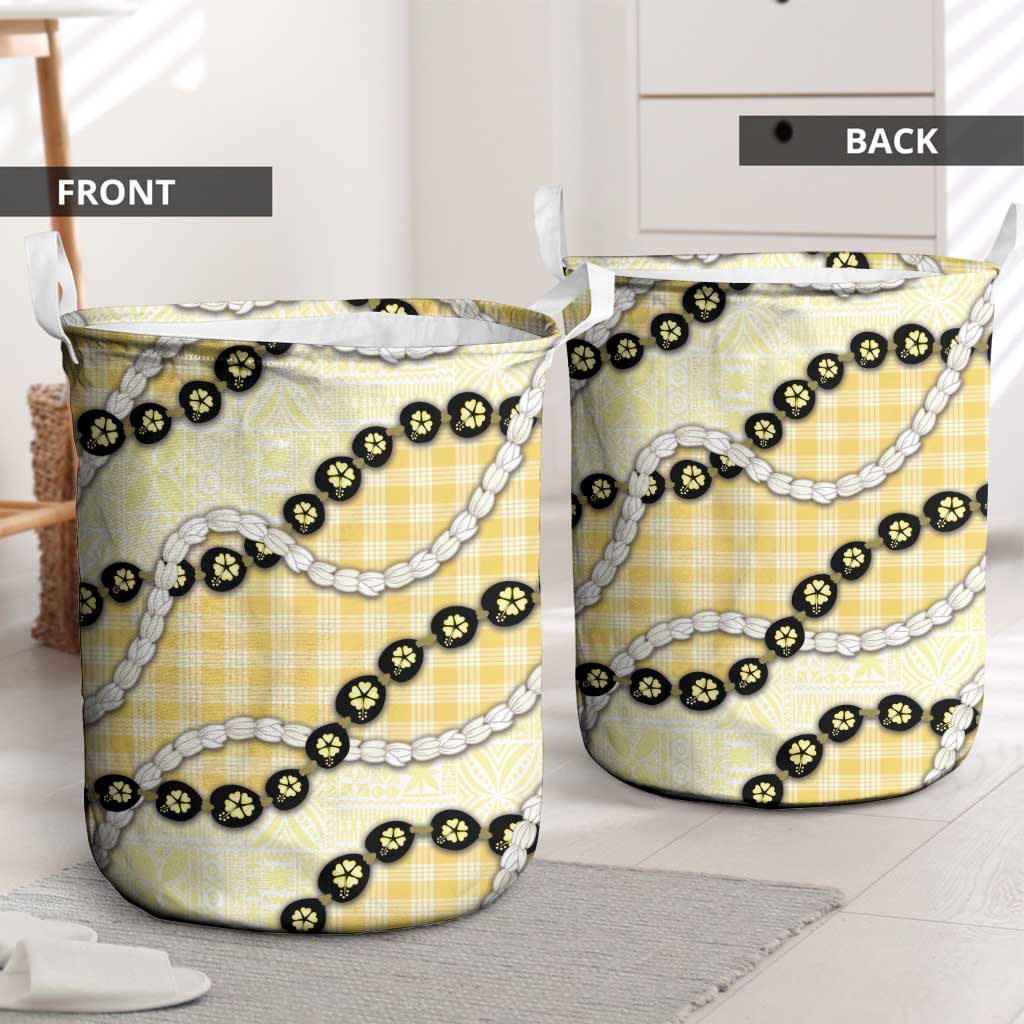 Yellow Palaka Hawaii Laundry Basket Kukui Nut Pikake Lei Hawaiian Tapa Pattern LT14 - Polynesian Pride