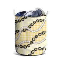 Yellow Palaka Hawaii Laundry Basket Kukui Nut Pikake Lei Hawaiian Tapa Pattern LT14 - Polynesian Pride