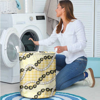 Yellow Palaka Hawaii Laundry Basket Kukui Nut Pikake Lei Hawaiian Tapa Pattern LT14 - Polynesian Pride