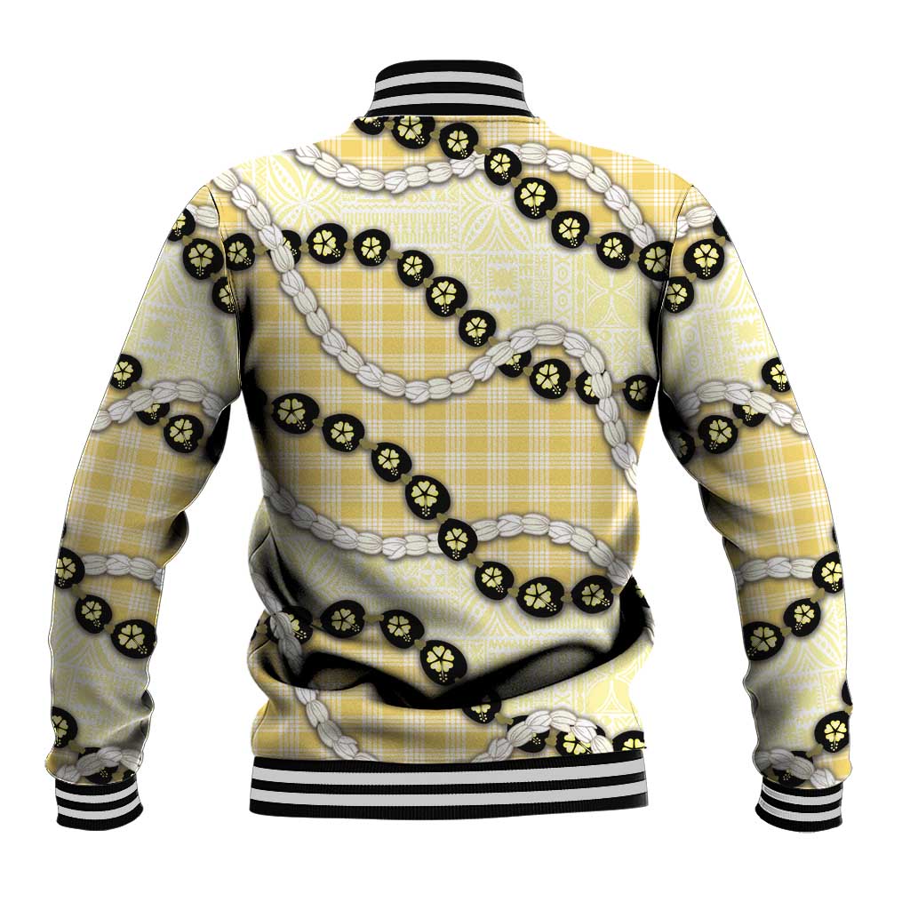 Yellow Palaka Hawaii Baseball Jacket Kukui Nut Pikake Lei Hawaiian Tapa Pattern LT14 - Polynesian Pride