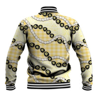Yellow Palaka Hawaii Baseball Jacket Kukui Nut Pikake Lei Hawaiian Tapa Pattern LT14 - Polynesian Pride