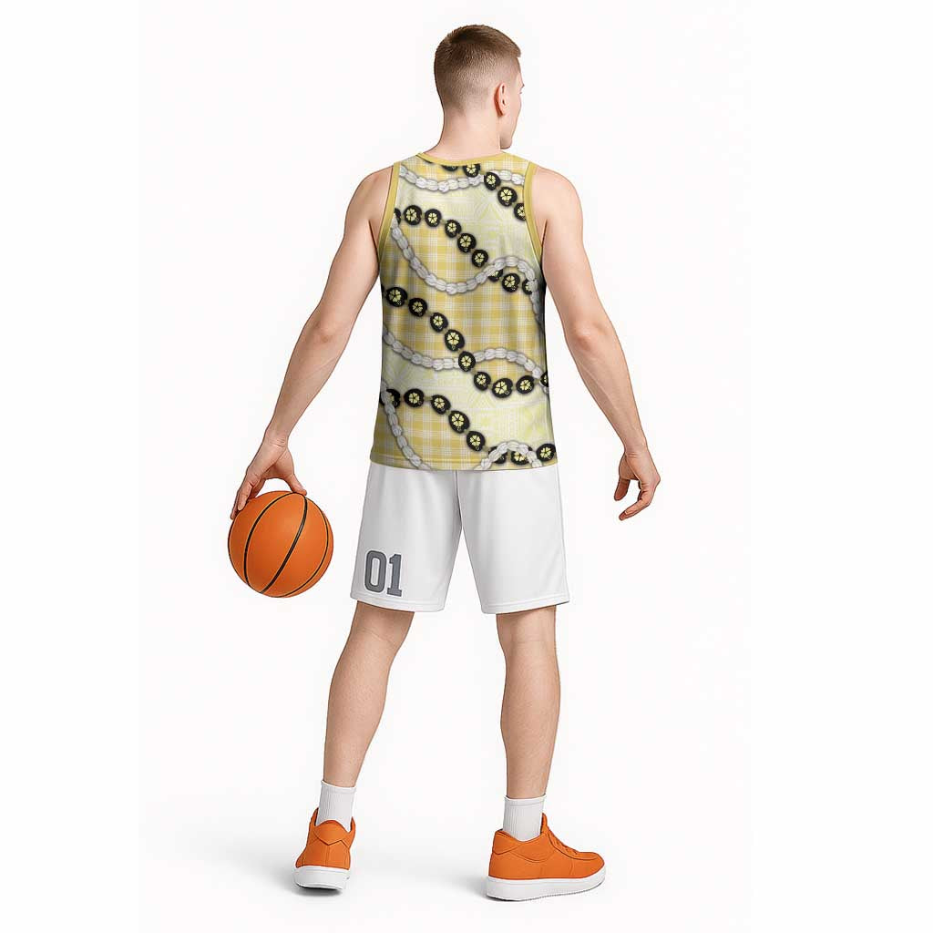 Yellow Palaka Hawaii Basketball Jersey Kukui Nut Pikake Lei Hawaiian Tapa Pattern LT14 - Polynesian Pride