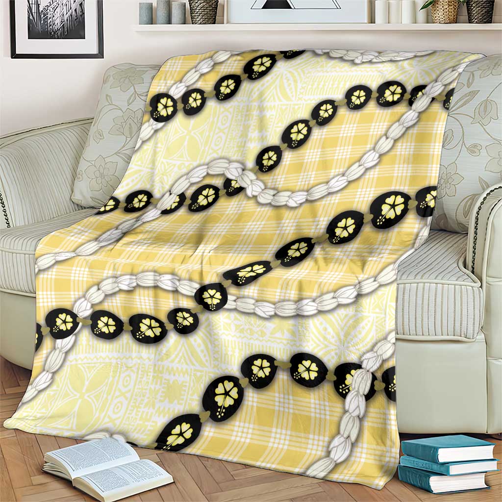 Yellow Palaka Hawaii Blanket Kukui Nut Pikake Lei Hawaiian Tapa Pattern - Polynesian Pride