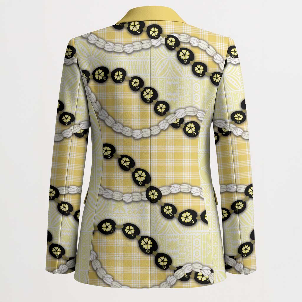 Yellow Palaka Hawaii Blazer Kukui Nut Pikake Lei Hawaiian Tapa Pattern - Polynesian Pride