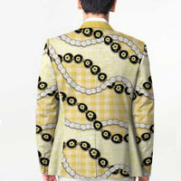 Yellow Palaka Hawaii Blazer Kukui Nut Pikake Lei Hawaiian Tapa Pattern - Polynesian Pride