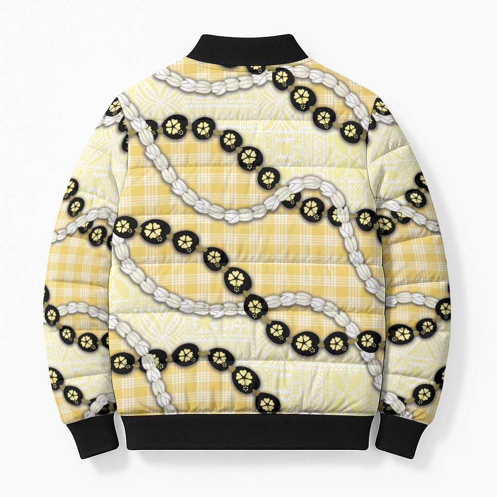 Yellow Palaka Hawaii Bomber Puffer Jacket Kukui Nut Pikake Lei Hawaiian Tapa Pattern LT14 - Polynesian Pride