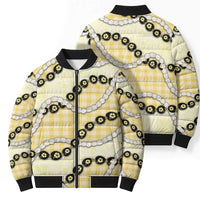 Yellow Palaka Hawaii Bomber Puffer Jacket Kukui Nut Pikake Lei Hawaiian Tapa Pattern LT14 - Polynesian Pride