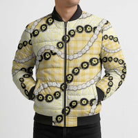 Yellow Palaka Hawaii Bomber Puffer Jacket Kukui Nut Pikake Lei Hawaiian Tapa Pattern LT14 - Polynesian Pride