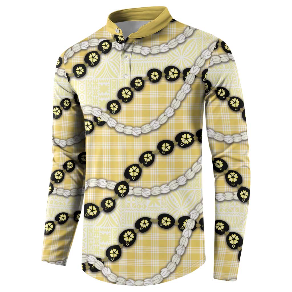 Yellow Palaka Hawaii Button Sweatshirt Kukui Nut Pikake Lei Hawaiian Tapa Pattern LT14 - Polynesian Pride