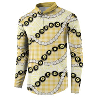 Yellow Palaka Hawaii Button Sweatshirt Kukui Nut Pikake Lei Hawaiian Tapa Pattern LT14 - Polynesian Pride