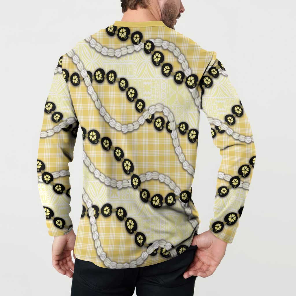 Yellow Palaka Hawaii Button Sweatshirt Kukui Nut Pikake Lei Hawaiian Tapa Pattern LT14 - Polynesian Pride