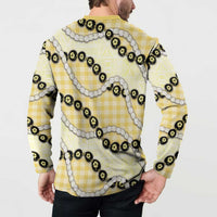 Yellow Palaka Hawaii Button Sweatshirt Kukui Nut Pikake Lei Hawaiian Tapa Pattern LT14 - Polynesian Pride