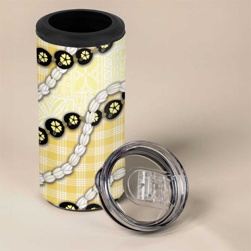 Yellow Palaka Hawaii 4 in 1 Can Cooler Tumbler Kukui Nut Pikake Lei Hawaiian Tapa Pattern - Polynesian Pride