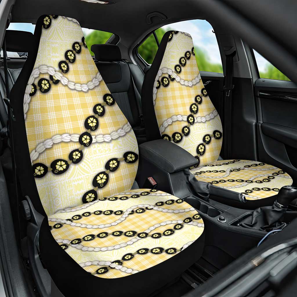 Yellow Palaka Hawaii Car Seat Cover Kukui Nut Pikake Lei Hawaiian Tapa Pattern - Polynesian Pride